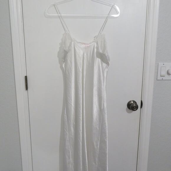 Intime Womens Medium White Vintage Satin Maxi Dress Lace Top Slip Dress - Picture 2 of 9